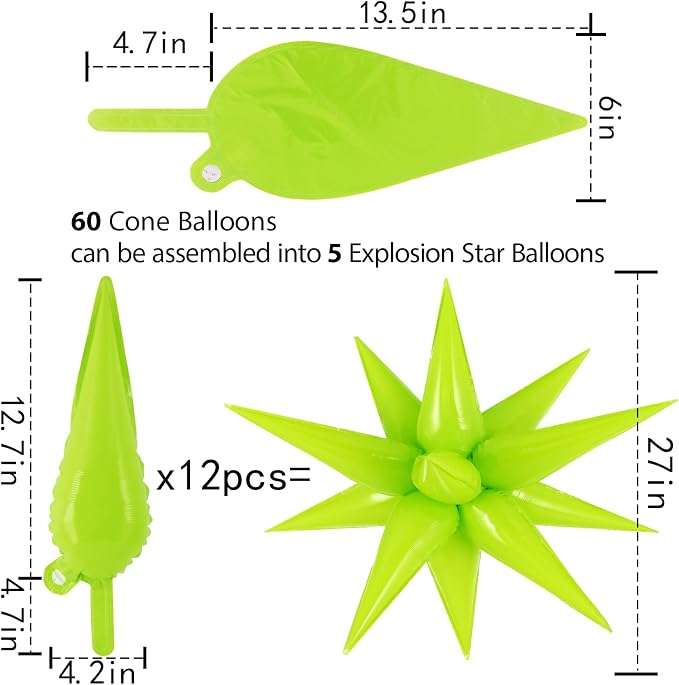 60 Pcs Star Balloons Explosion 12 Point Foil Cone Balloons Magic Balloon Large - Image 6