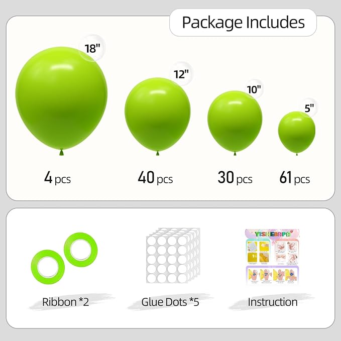 Lime Green Balloons Different Sizes 135pcs 18 12 10 5 Inch Light Green Balloon - Image 2