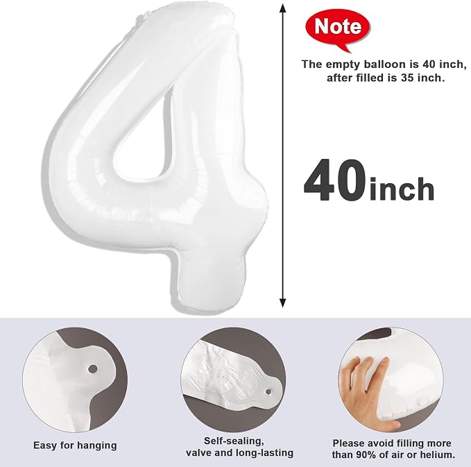 4 Balloon Numbers Birthday Decorations, 40In White Balloons - Image 5