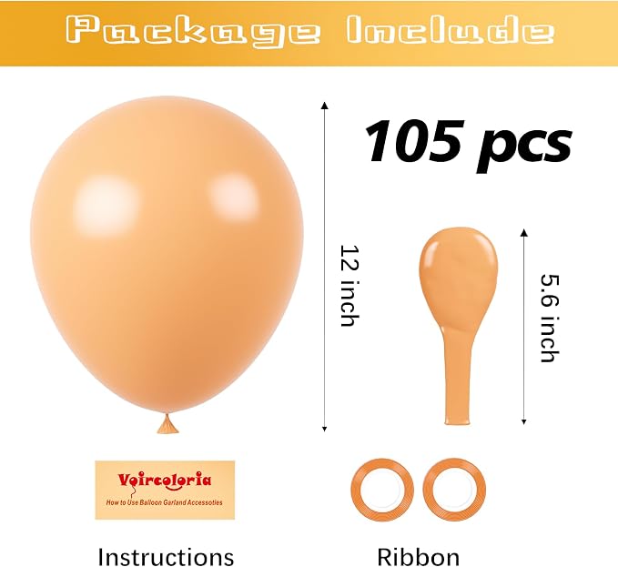 Voircoloria 105pcs Peach Party Latex Balloons, 12inch | - Image 2