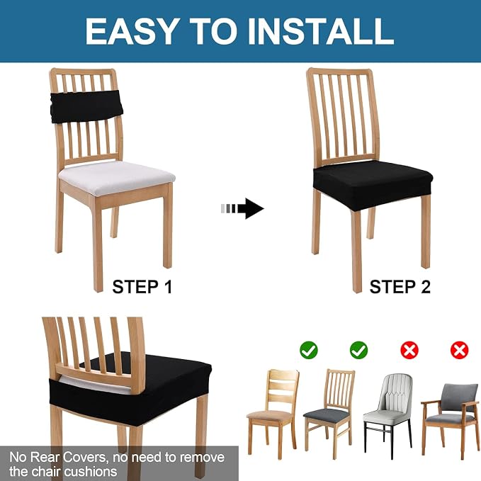 Smiry Waterproof Seat Covers for Dining Room Chairs, No Rear Covers | Stretch - Image 5
