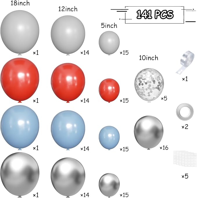 MEBAY Dusty Blue Gray Red Silver Balloon Arch Kit - Image 2