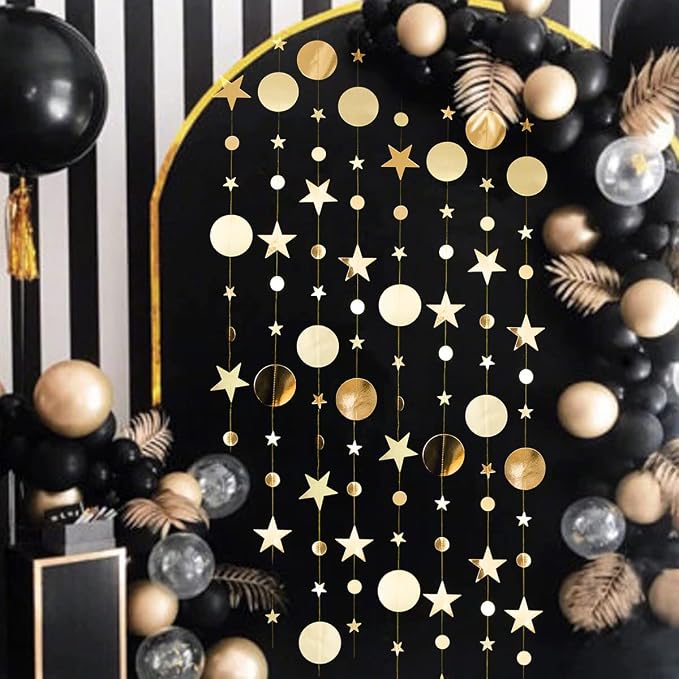 Gold Party Decoration Gold Star Circle Dot Hanging Garland Hanging Streamer - Image 2