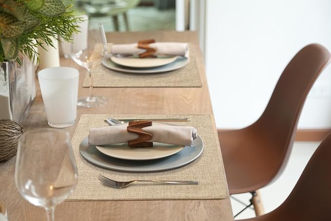 Faux Cotton Linen Placemats Set of 8, Cloth Washable Farmhouse Dining Table Mats - Image 8
