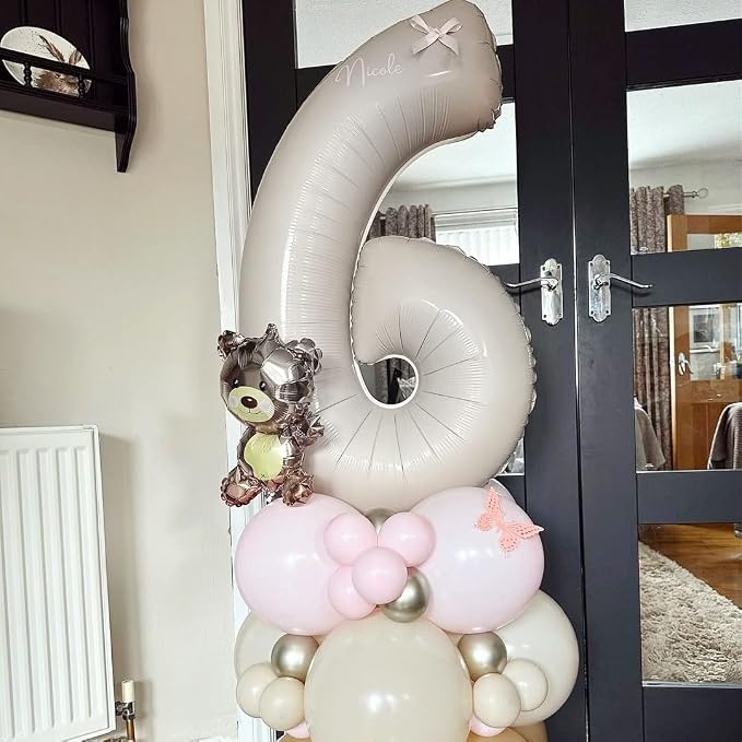 60th Birthday Balloons Cream for Women, 40 Inch Giant Beige Foil 60 Balloon - Image 3
