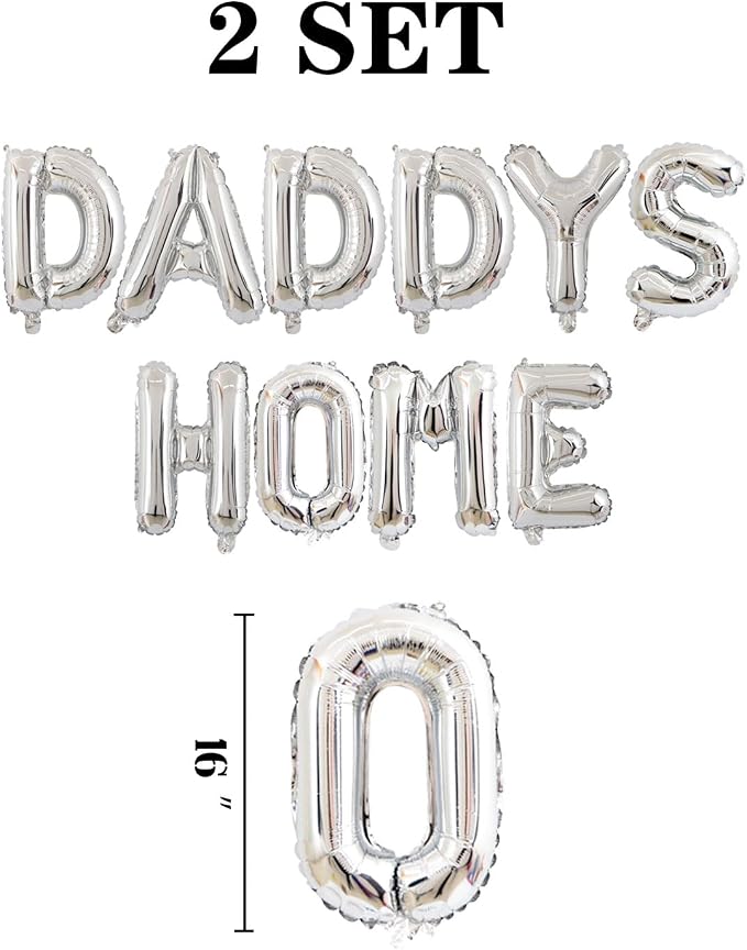 2 Set 20Pcs Silver DADDYS HOME Letter Balloons 16in Balloon Foil Letter - Image 2