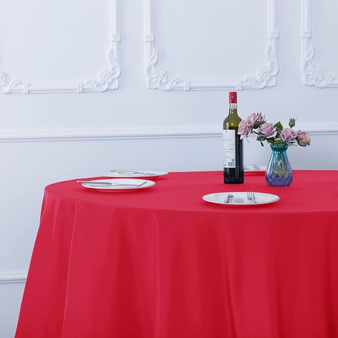 Ascoza 2pack 132 Inch Red Round Tablecloth in Washable Polyester Fabric for Wedding/Banquet/Restaurant/Parties…