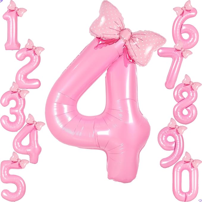 Pink 4 Balloon Number Pink Birthday Decorations by Unknown