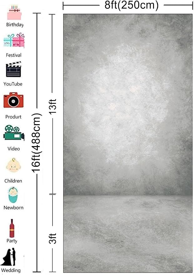 8x16ft Grey Portrait Photography Backdrops Solid Texture Abstract Photo - Image 3