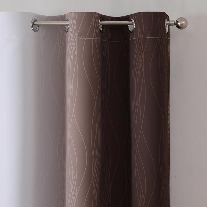 Brown and Greyish White Ombre Blackout Curtains 45 Inch Length 2 Panels - Image 4