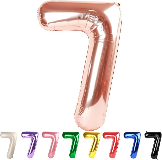 7 Balloon Numbers Party Decorations, 40In Rose Gold Balloons by Mluchee