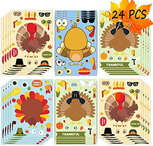 Thanksgiving Stickers for Kids, 24 Sheets Make a Turkey Face Sticker Gifts by JoyBang