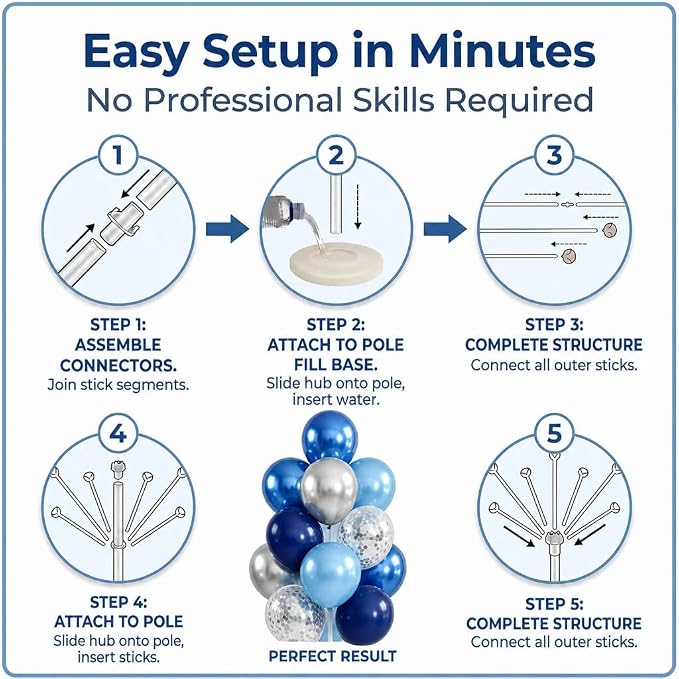 Navy Blue Silver Balloon Stand Kit, 2 Sets - Image 3