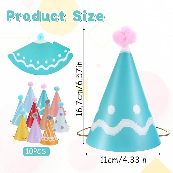10 PCS Birthday Party Hats for Kids Adults, DIY Cone Hat - Image 2