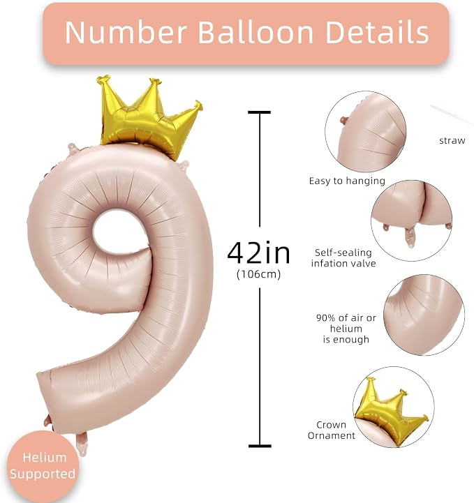 AULE 40 Inch Big Pink 9 Balloon Number - Image 3