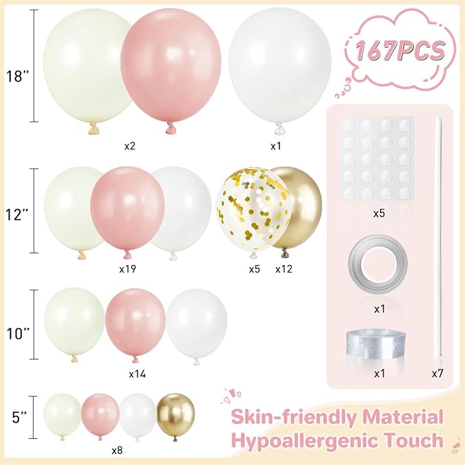 Pink White and Gold Balloon Garland Arch Kit - Image 2