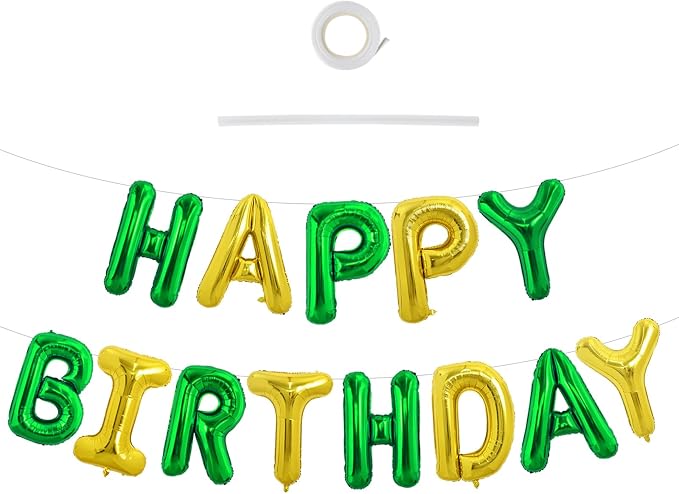 TONIFUL 16 Inch Green Gold Happy Birthday Balloons Banner Decor by TONIFUL