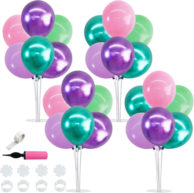 TONIFUL 4 Metallic Purple Pink Green Balloon Stand Centerpiece by TONIFUL
