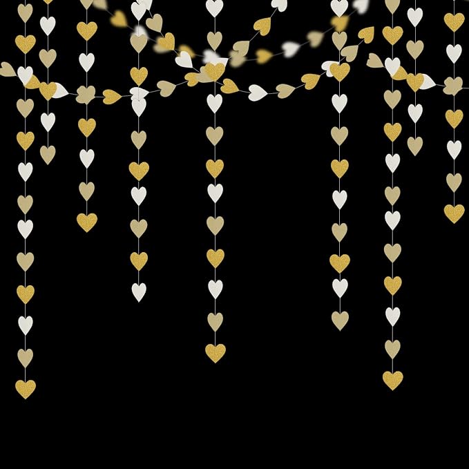White-Gold Champagne Party-Decorations Heart Streamers Garland - 52Ft Christmas - Image 6
