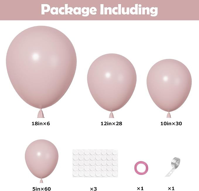 Ouddy Party 129Pcs Dusty Pink Balloons Different Sizes 18 12 10 5 Inch | 6Pcs - Image 2