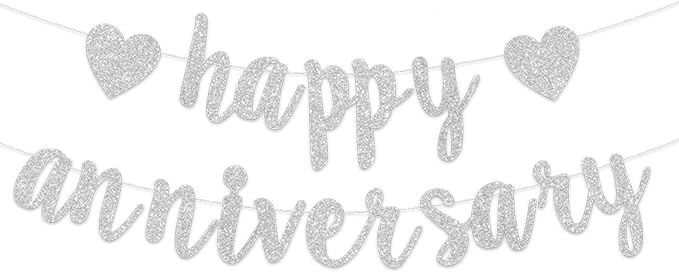 Pre-Strung Happy Anniversary Banner Bunting Silver Hanging Sign Garland by Unknown