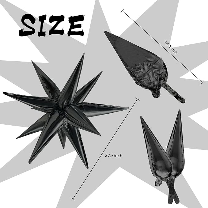 Star Balloons 60Pcs Black Balloon 12 Spike Foil Balloons Explosion Mylar Cone - Image 8