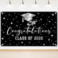 Congratulations Graduation Banner Class of 2026 Backdrop Black Silver Congrats by Lecheme