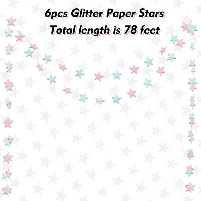 BEISHIDA 6Pcs Pink Blue Paper Star Garland Decor Multicolor Star Banner Backdrop - Image 2