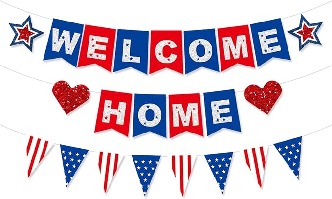Patriotic Welcome Home Banner Decorations American Flag by FHGG