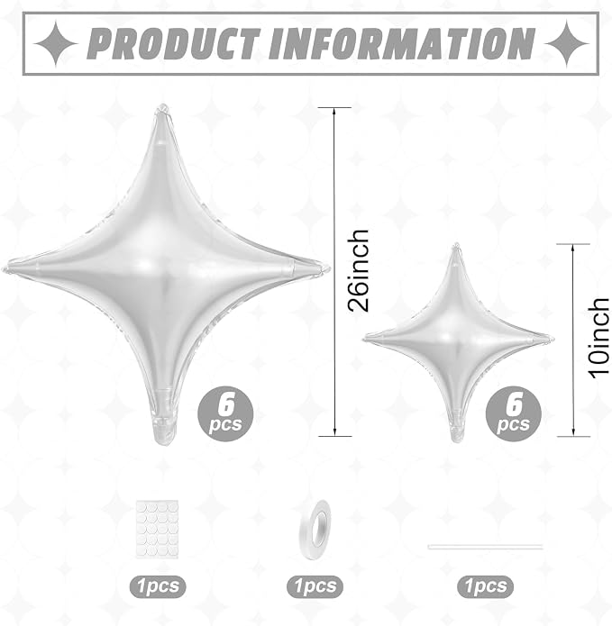 Silver Star Balloons, 26Inch and 10Inch Silver Quadrangle Helium Polyester Film - Image 2