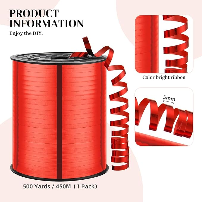 Christmas Ribbon, 500 Yard Red Curling Ribbons - Image 2