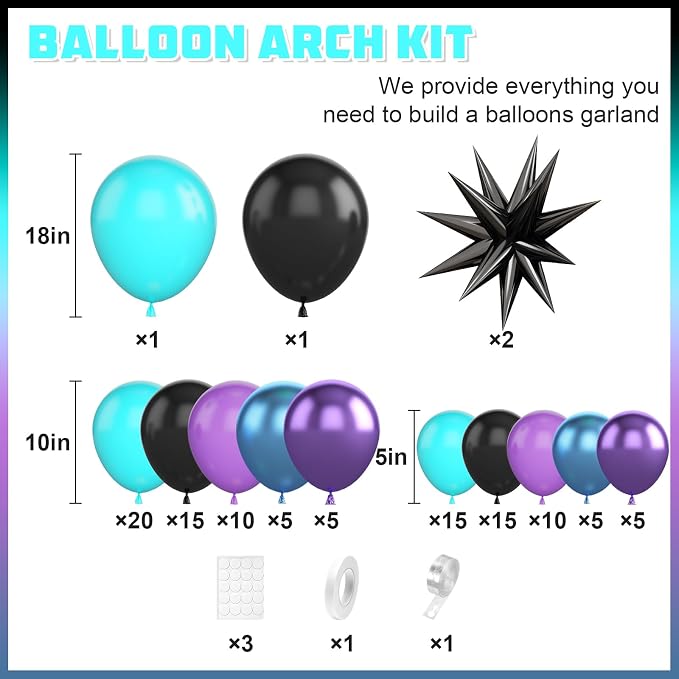 Black Purple Blue Balloon Arch Kit, Teal Balloon Garland - Image 2