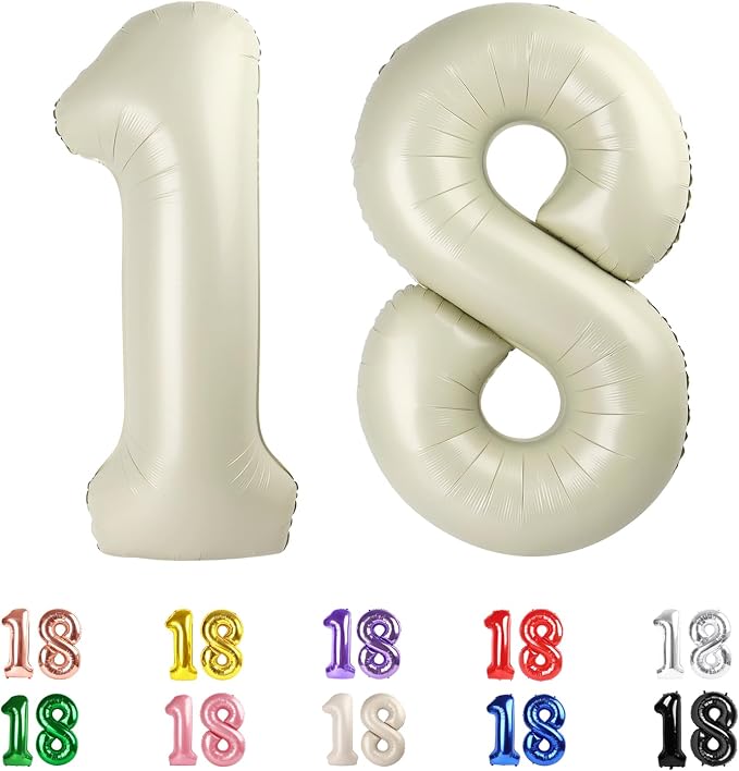 18 Balloon Numbers Foil 40Inch for 18 Year Old Birthday Decorations, Cream | by Mluchee