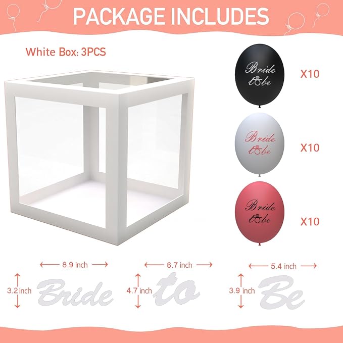 Transparent Wedding Balloon Boxes 3PCS White Bride to Be Balloon Boxes - Image 3