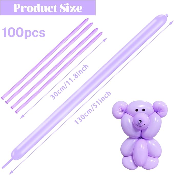 260 Long Balloons 100 Pack Pastel Purple Twisting Animal Balloons Thickening - Image 2