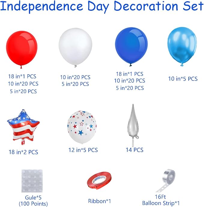 151pcs Red White and Blue Balloon Garland Arch Kit Patriotic Decorations - Image 4