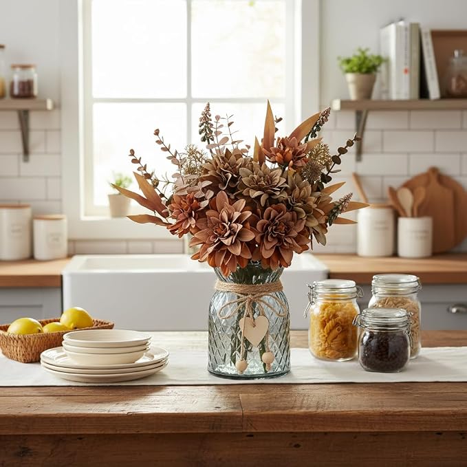 Leftover Faux Flowers in Vase, Silk Artificial Flower Arrangements, Rustic - Image 8