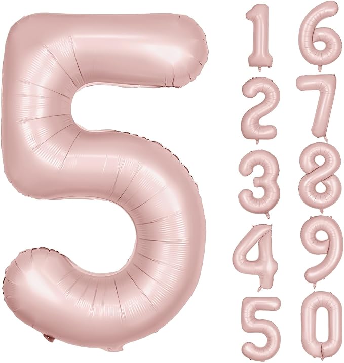 40 inch Pink Number Balloon Light Pink 5 Balloon Matte pink Number 5 Balloon by Yeodong