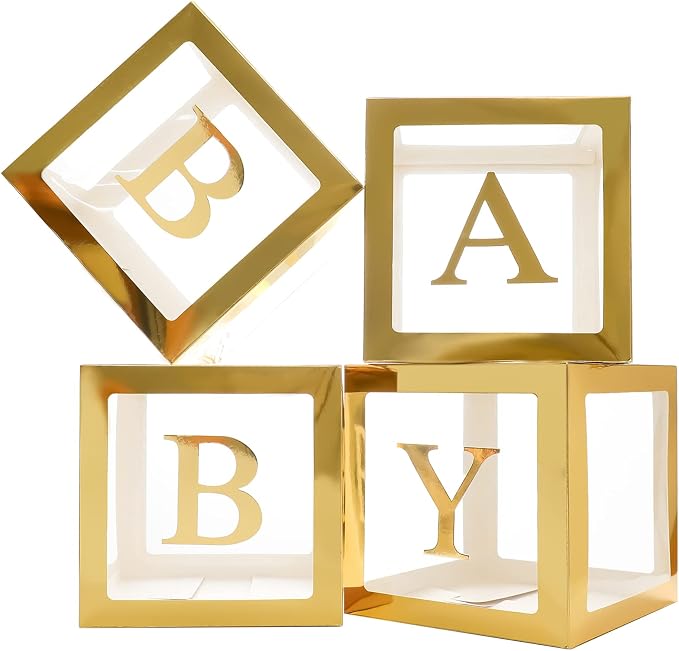 Gold Baby Boxes with Letters for Baby Shower, Baby Shower Decorations for Boys by Keencopper
