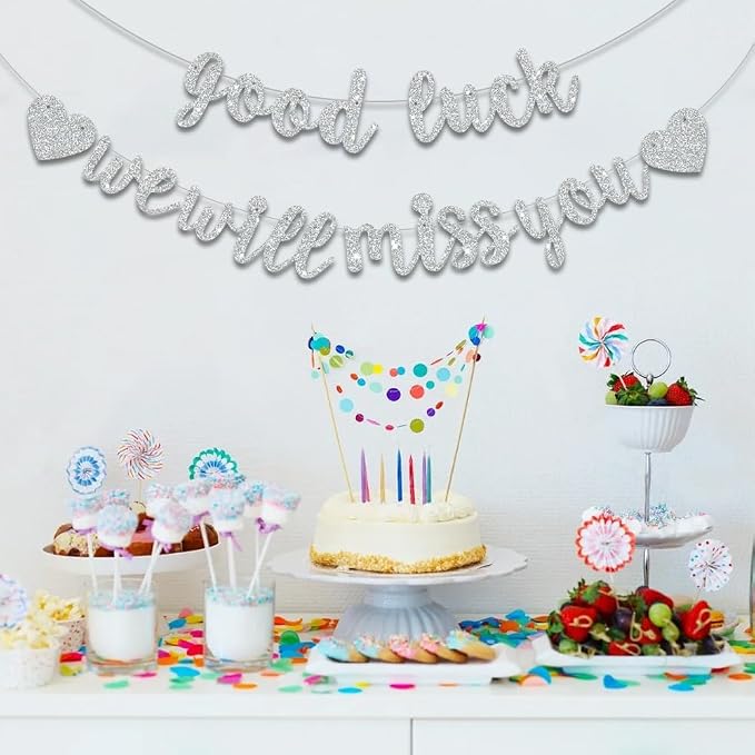 BEISHIDA Silver Good Luck We Will Miss You Banner Party Decor No DIY | Glitter - Image 4