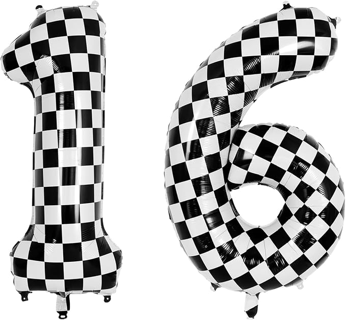 40 Inch Checkered Number 16 Balloon, Foil Balloon by Unknown