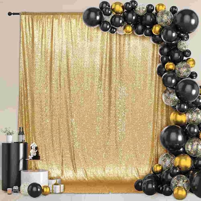 PartyDelight Gold Sequin Backdrop 6x6ft Sparkly Photo Curtain | 4 Inch Rod - Image 8