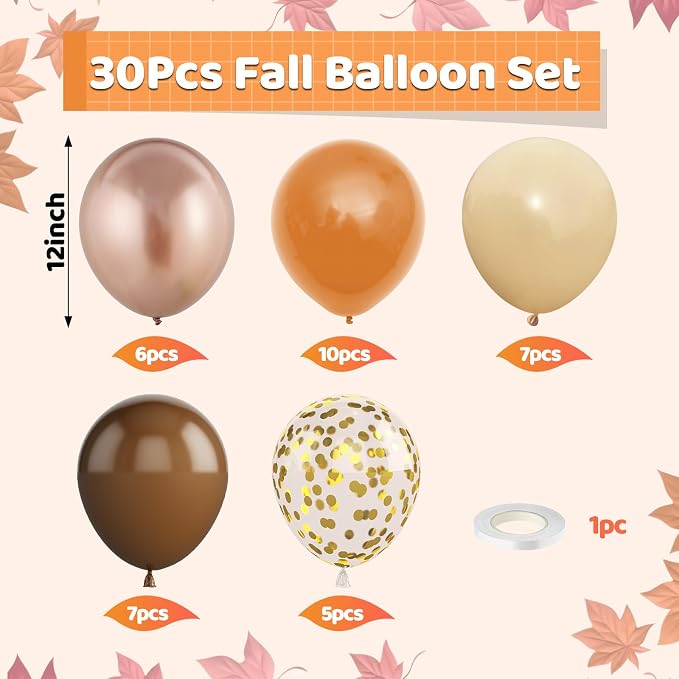Fall Balloons for Autumn Birthday Wedding Party Decorations | 12-inch brown - Image 2
