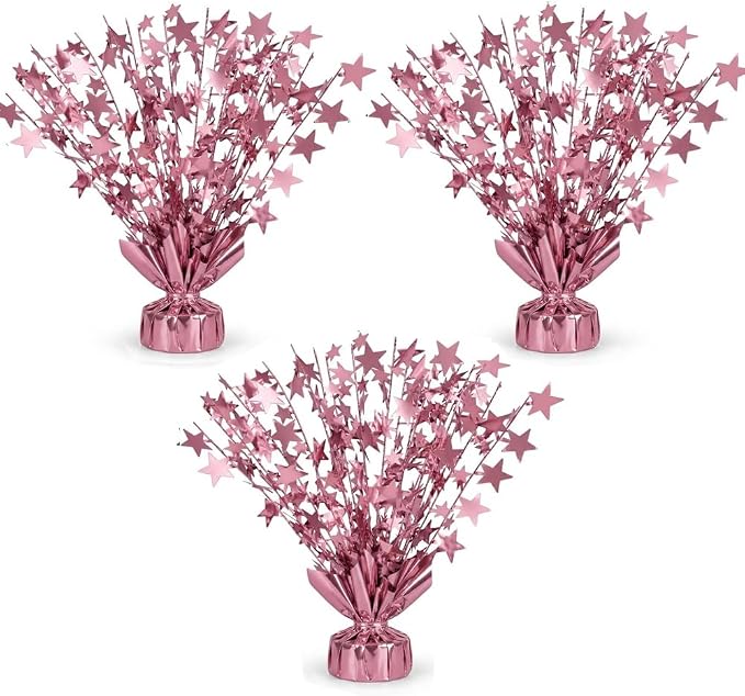 PMU 3 Pack Bursting Star Metallic Foil Spray Centerpiece- Baby Pink Balloon by PMU