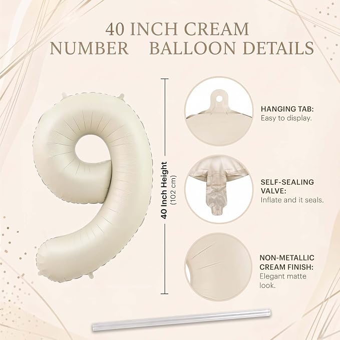Cream Number 19 Balloon 40 Inch, Foil Numeral - Image 4