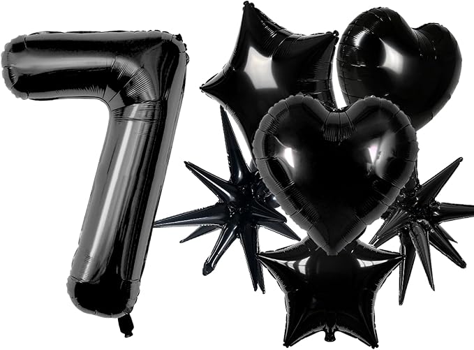 TONIFUL 7th Birthday Balloons Kit 40 Inch Black Large Number 7 Foil Balloon | by TONIFUL
