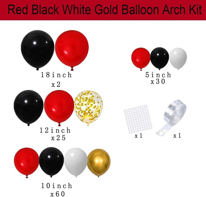 Red White Gold Black Balloon Garland Arch - Image 3