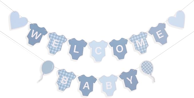Blue Gingham Baby Shower Banner by AOQURE