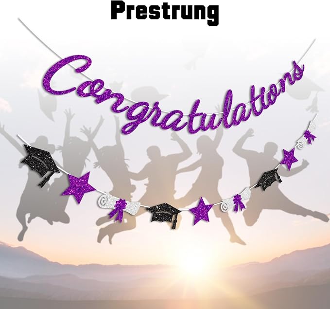 Congratulations Banner Purple Graduation Decorations Class of 2026 Prestrung - Image 2