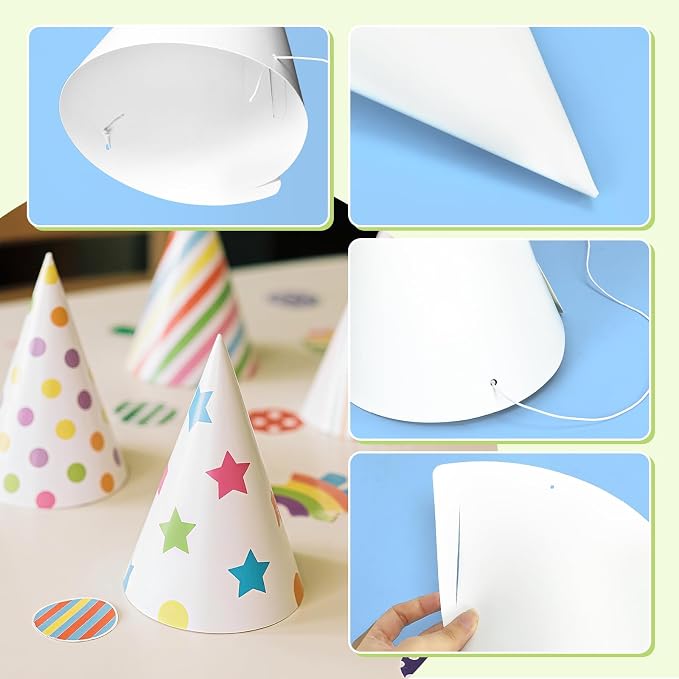 WEOXPR White Paper Party Hats for Birthday, Decorative Bulk Cone Hat for Adults - Image 6